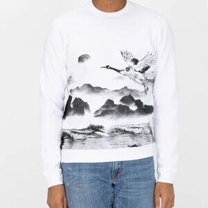 Blind Rooster Graphic Wrap Around Crewneck Sweatshirt White Men's Size S